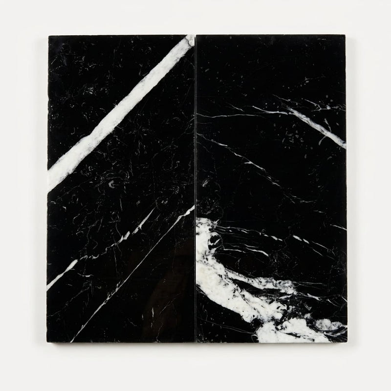 Negro Marquina 12x24 Polished Marble Tile close-up