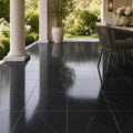 Negro Marquina 18x18 Polished Marble Tile — Covered Patio floor