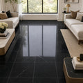 Negro Marquina 18x18 Polished Marble Tile — Family Room floor