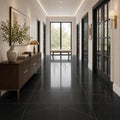 Negro Marquina 18x18 Polished Marble Tile — Hallway floor