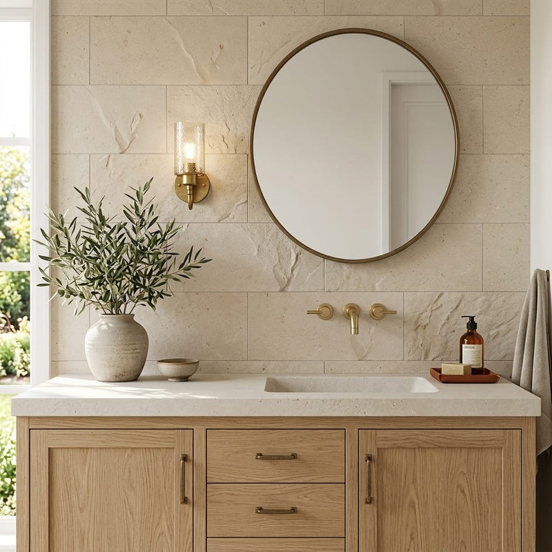 Nepal Golden Sand Quartzite Natural 12 x 24 x 2 Quartzite Wall Cap Cap 12x24 tile — Bathroom vanity wall
