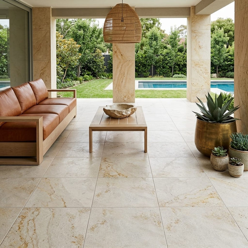 Nepal Golden Sand Quartzite Natural 21 x 21 x 2 Quartzite Column Cap Cap 20x20 tile — Covered Patio floor