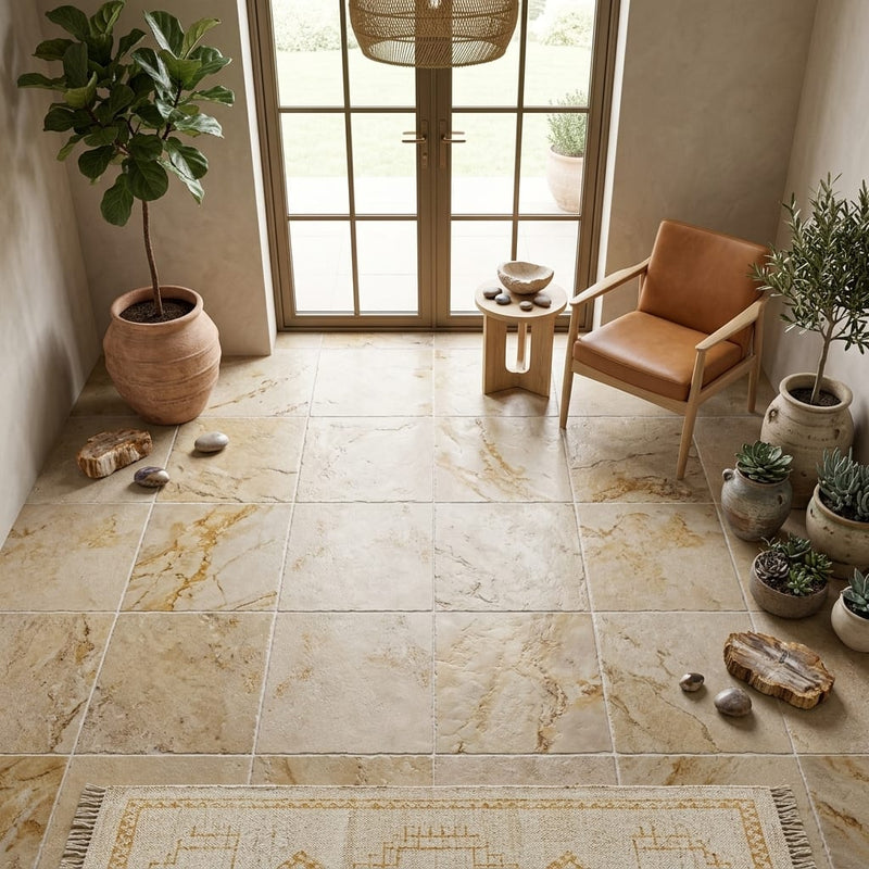 Nepal Golden Sand Quartzite Natural 21 x 21 x 2 Quartzite Column Cap Cap 20x20 tile — Sunroom floor
