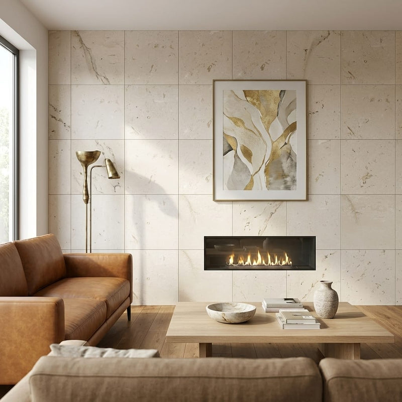 Nepal Golden Sand Quartzite Natural 24 x 24 x 2 Quartzite Column Cap Cap 24x24 tile — Living Room feature wall