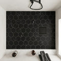 Nero Marquina (Black) Marble 1x1 Honed Hexagon Mosaic — Bathroom shower floor