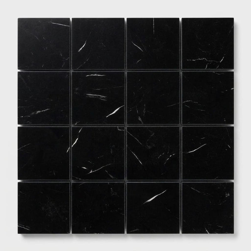 Nero Marquina (Black) Marble 1x1 Honed Mosaic close-up