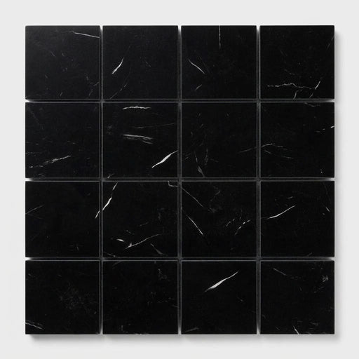Nero Marquina (Black) Marble 1x1 Honed Mosaic close-up