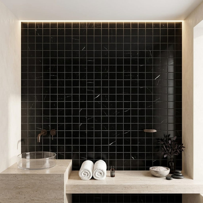 Nero Marquina (Black) Marble 1x1 Honed Mosaic — Spa spa interior