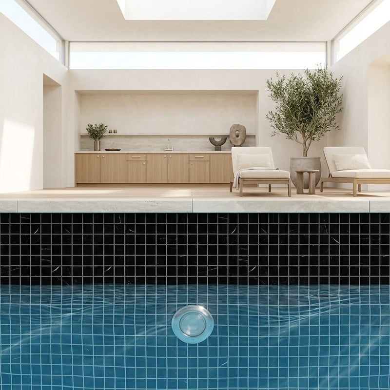 Nero Marquina (Black) Marble 1x1 Honed Mosaic — Swimming Pool pool interior tiling