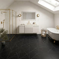 Nero Marquina (Black) Marble 12x12 Honed Tile — Bathroom floor