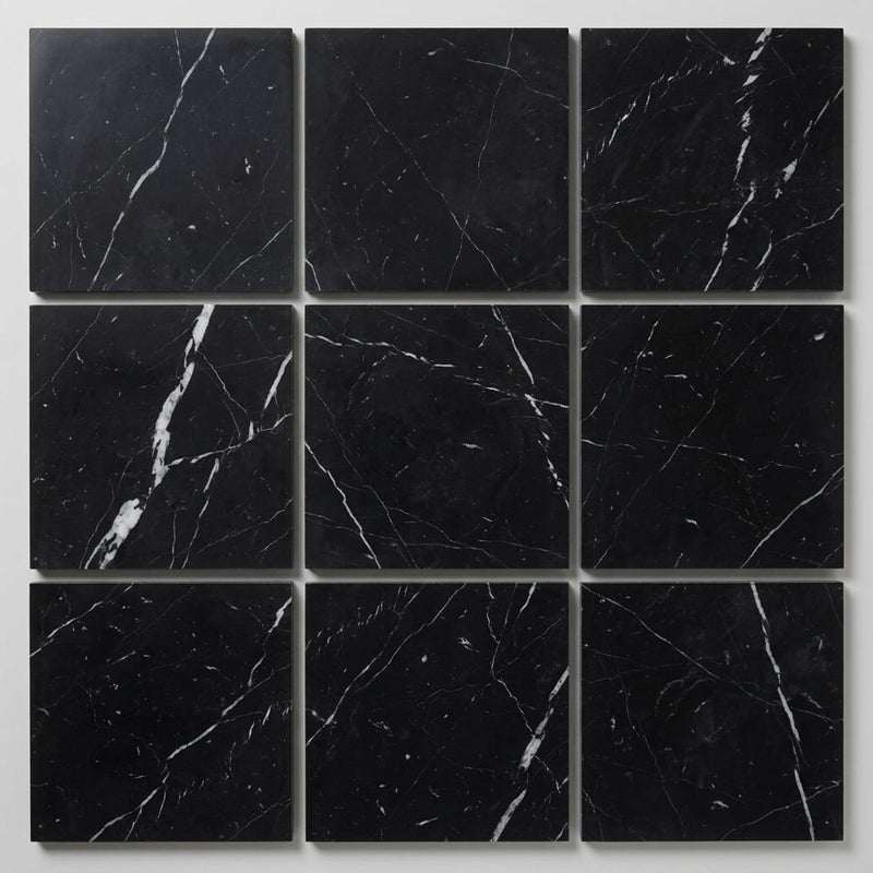 Nero Marquina (Black) Marble 12x12 Honed Tile close-up