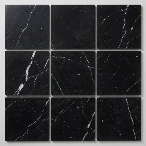 Nero Marquina (Black) Marble 12x12 Honed Tile close-up