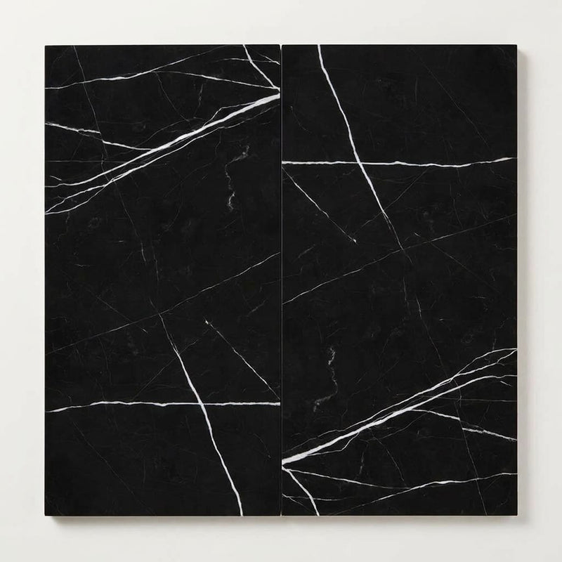 Nero Marquina (Black) Marble 12x24 Honed Tile close-up