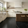 Nero Marquina (Black) Marble 12x24 Honed Tile — Kitchen floor