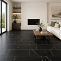 Nero Marquina (Black) Marble 12x24 Honed Tile — Living Room floor