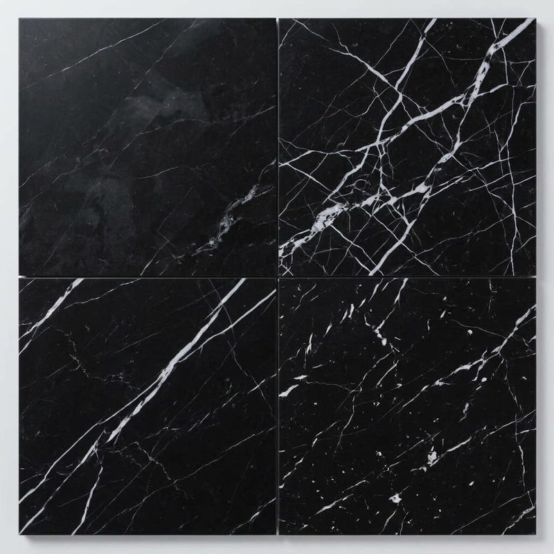 Nero Marquina (Black) Marble 18x18 Honed Tile close-up