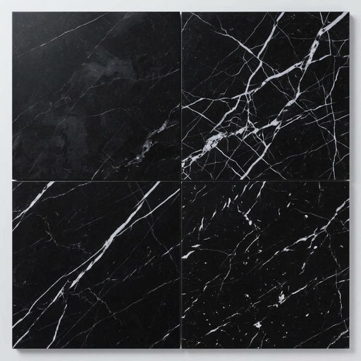 Nero Marquina (Black) Marble 18x18 Honed Tile close-up