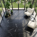 Nero Marquina (Black) Marble 18x18 Honed Tile — Sunroom floor
