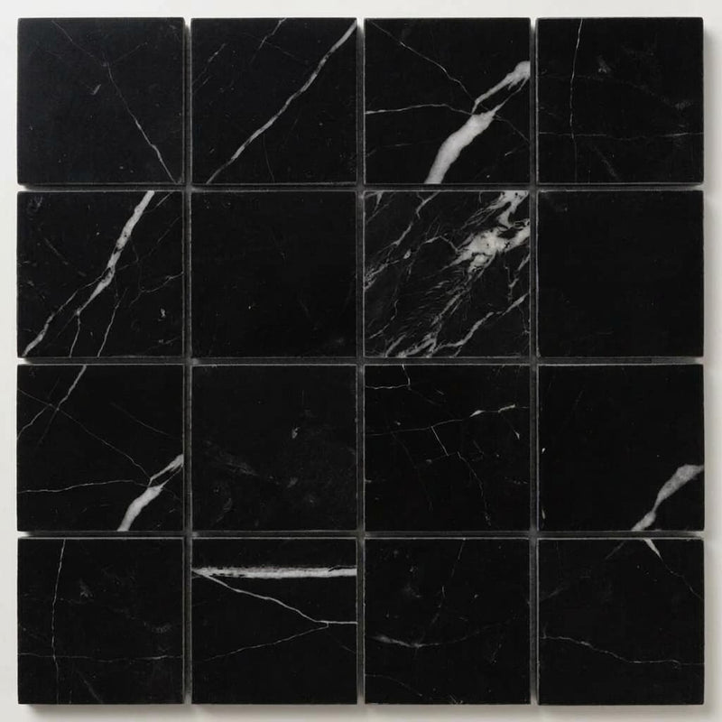 Nero Marquina (Black) Marble 2x2 Honed Mosaic close-up