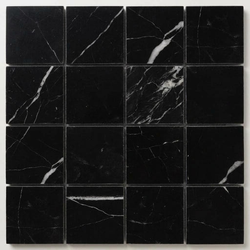 Nero Marquina (Black) Marble 2x2 Honed Mosaic close-up