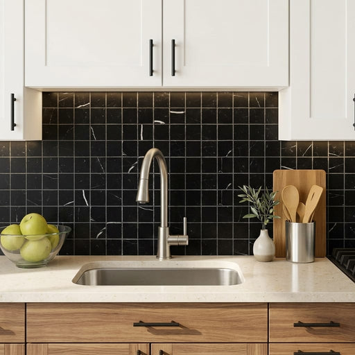 Nero Marquina (Black) Marble 2x2 Honed Mosaic — Kitchen backsplash