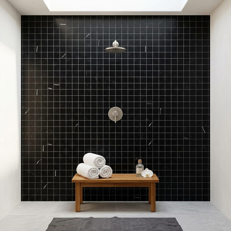 Nero Marquina (Black) Marble 2x2 Honed Mosaic — Spa spa interior