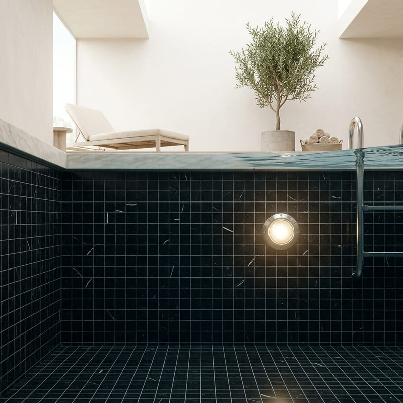 Nero Marquina (Black) Marble 2x2 Honed Mosaic — Swimming Pool pool interior tiling