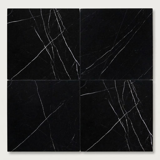 Nero Marquina (Black) Marble 24x24 Honed Tile close-up