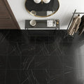 Nero Marquina (Black) Marble 24x24 Honed Tile — Foyer floor