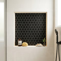 Nero Marquina (Black) Marble 3x3 Honed Hexagon Mosaic — Bathroom niche