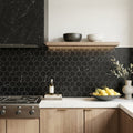 Nero Marquina (Black) Marble 3x3 Honed Hexagon Mosaic — Kitchen backsplash