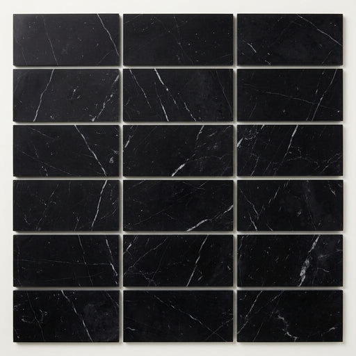 Nero Marquina (Black) Marble 3x6 Honed Tile close-up