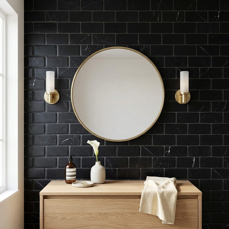 Nero Marquina (Black) Marble 3x6 Tumbled Tile — Bathroom wall