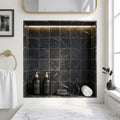 Nero Marquina (Black) Marble 4x4 Tumbled Tile — Bathroom niche