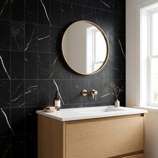 Nero Marquina (Black) Marble 6x12 Honed Tile — Bathroom wall
