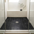 Nero Marquina (Black) Marble 6x6 Tumbled Tile — Bathroom shower floor