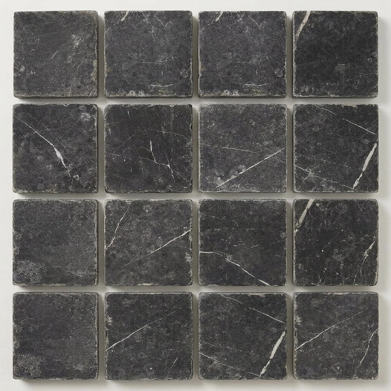 Nero Marquina (Black) Marble 6x6 Tumbled Tile close-up