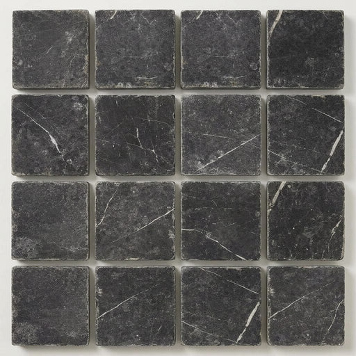 Nero Marquina (Black) Marble 6x6 Tumbled Tile close-up
