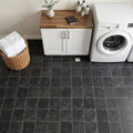 Nero Marquina (Black) Marble 6x6 Tumbled Tile — Laundry Room floor