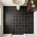 Nero Marquina (Black) Marble 6x6 Tumbled Tile — Powder Room floor