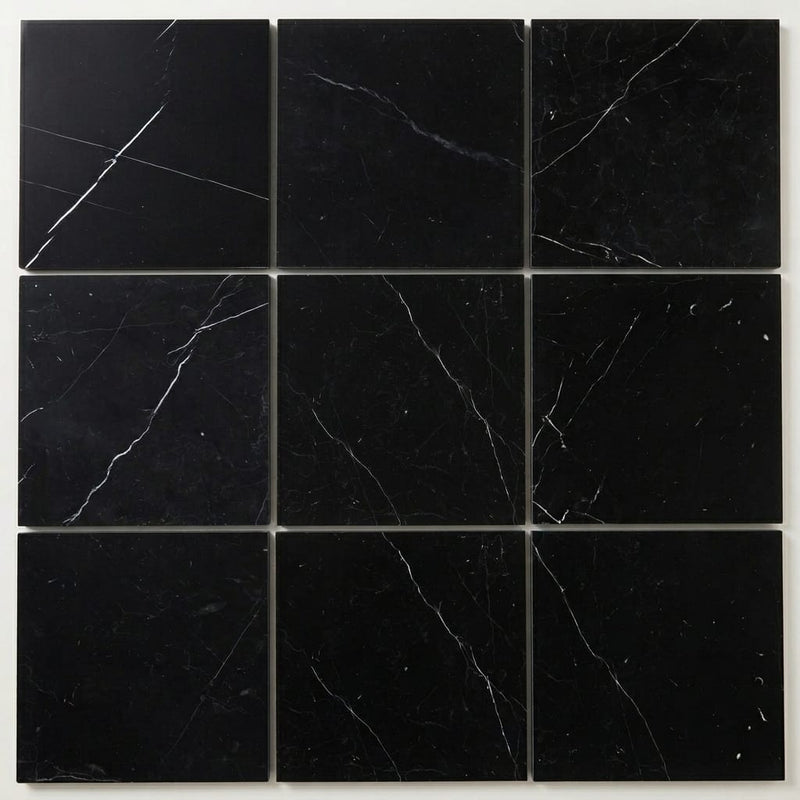 Nero Marquina Marble Tile 12x12 Honed close-up