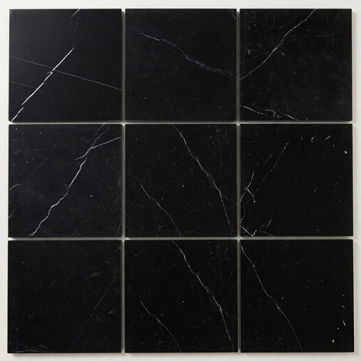 Nero Marquina Marble Tile 12x12 Honed close-up