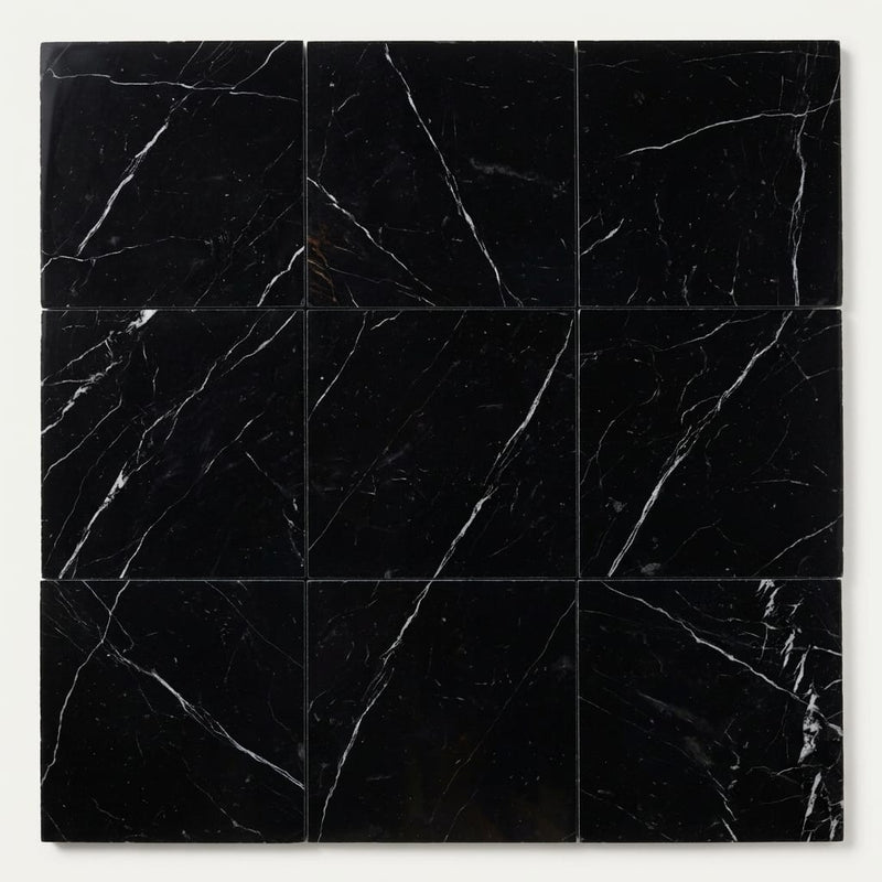 Nero Marquina Marble Tile 12x12 Polished close-up