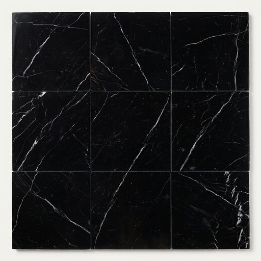 Nero Marquina Marble Tile 12x12 Polished close-up