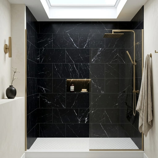 Nero Marquina Marble Tile 12x24 Honed — Bathroom shower wall