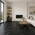 Nero Marquina Marble Tile 12x24 Honed — Living Room floor
