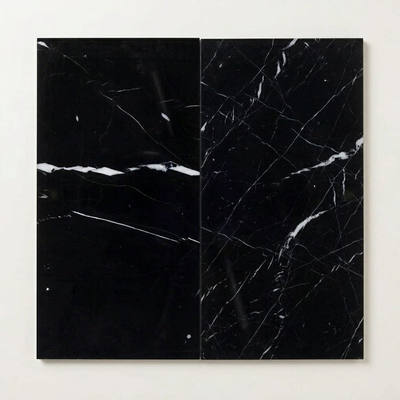 Nero Marquina Marble Tile 12x24 Polished close-up