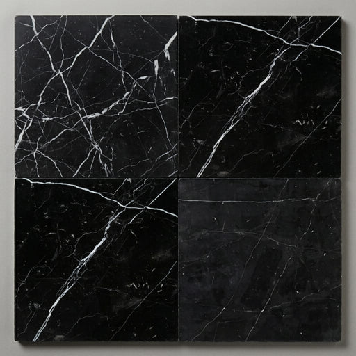 Nero Marquina Marble Tile 18x18 Honed close-up