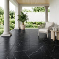 Nero Marquina Marble Tile 18x18 Honed — Covered Patio floor