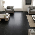 Nero Marquina Marble Tile 18x18 Honed — Family Room floor
